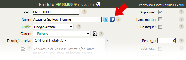 Cadastro do produto: Integração com o Facebook via site administrativo da loja virtual no Fastcommerce
